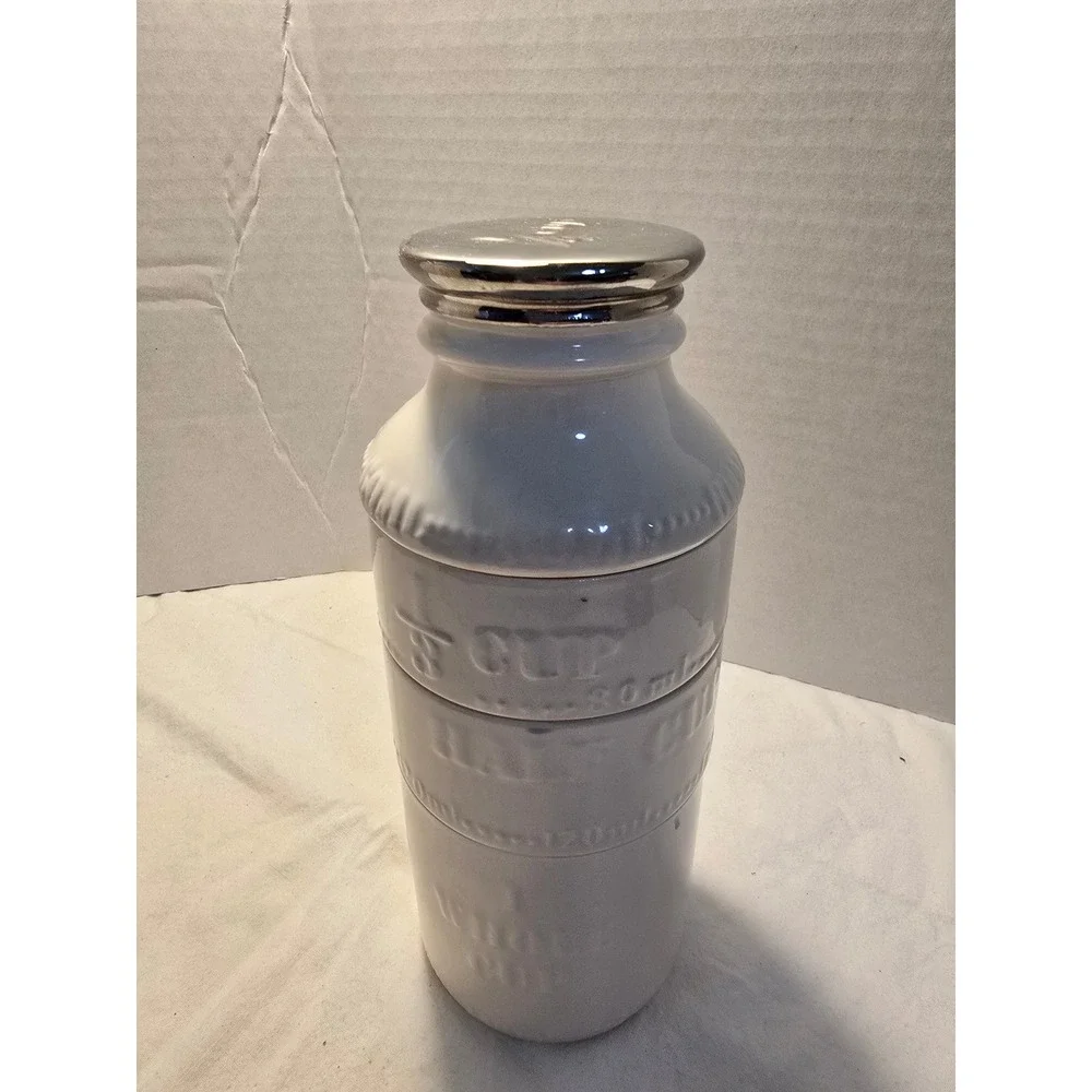 Alcott Ceramic Stackable Milk Bottle Measuring Cup Set White Multi Color 4 Piece